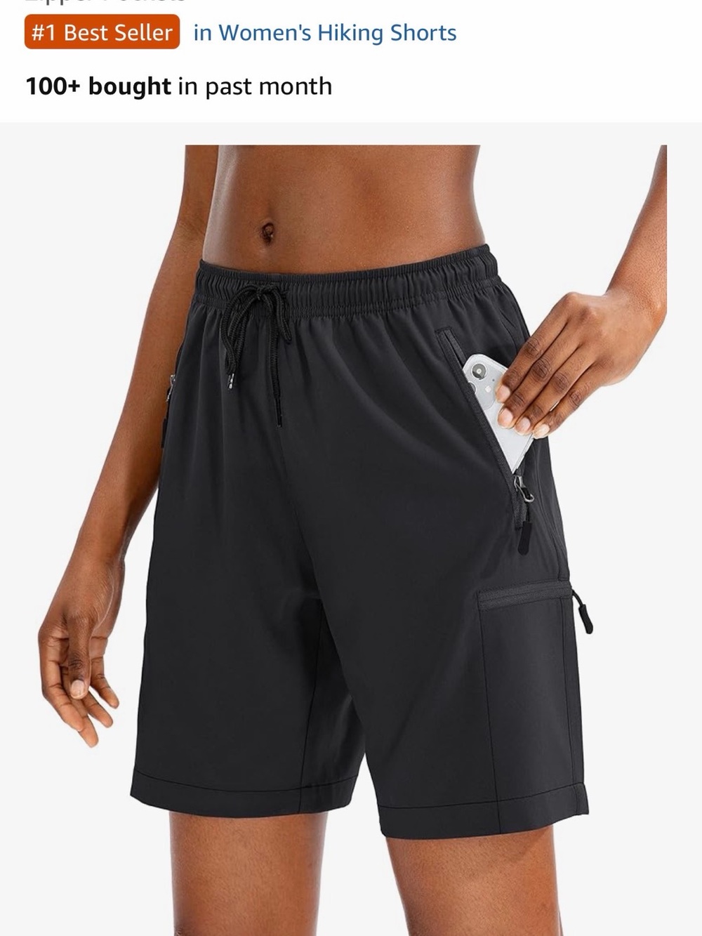 Women’s Black Cargo Hiking Shorts with Zip Pockets